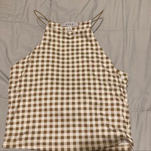 Brown and white checkers crop top shirt